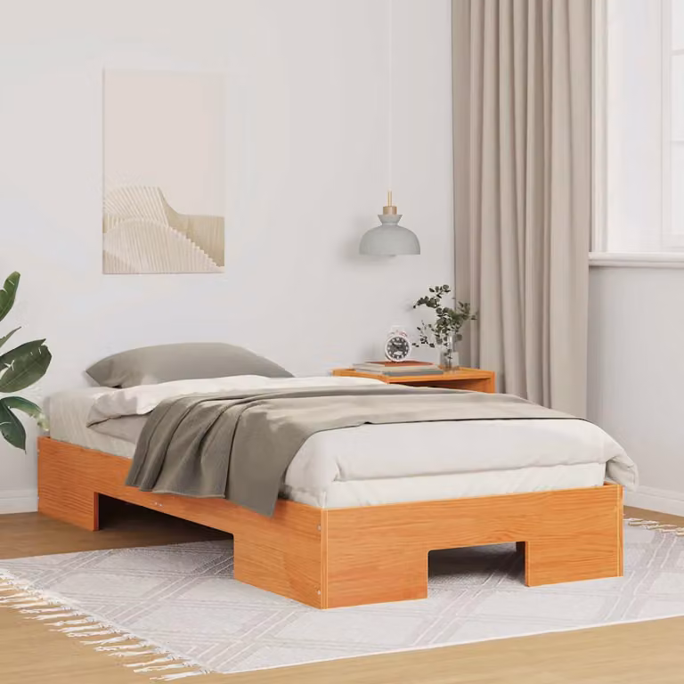 Struttura del letto moderna in legno di pino vidaXL, colore marrone, L/P/H: 200 x 100 x 25 cm