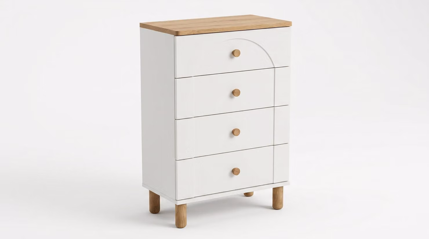 Comodino elegante, bianco, in stile nordico, con cassetti. Comò scandinavo