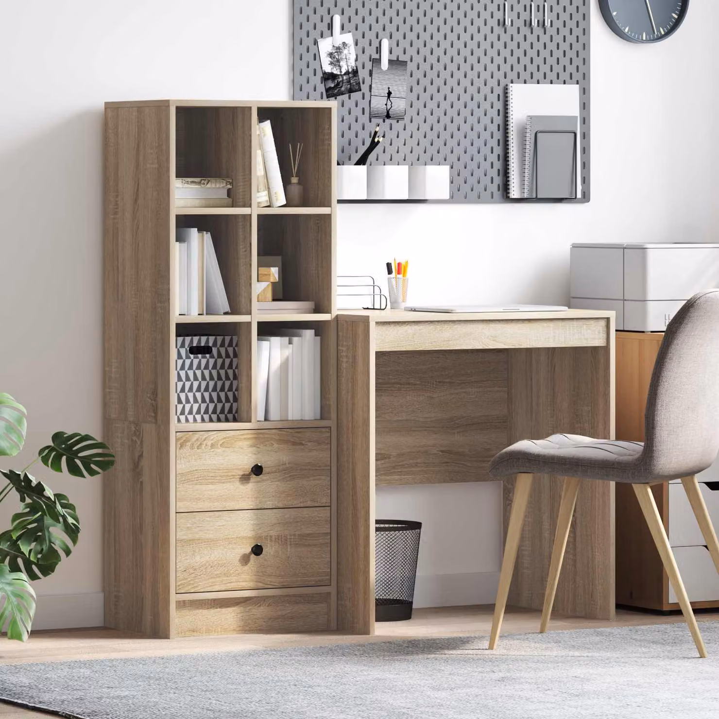 Set di 2 Scrivanie moderne vidaXL in Rovere Sonoma marrone con scaffale, L: 115,5 cm, P: 50 cm, H: 127 cm