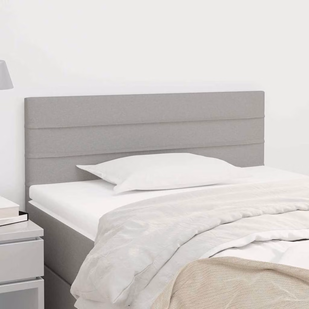 Testiera per letto vidaXL in tessuto grigio chiaro con struttura in legno, L: 90 cm, P: 5 cm, H: 78-88 cm