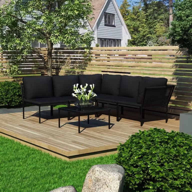 Maison Exclusive - Set da lounge per giardino, 6 pezzi, con cuscini, colore nero, materiale PVC