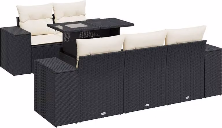 Set Divano da Giardino 6 pz con Cuscini Nero in Polyrattan