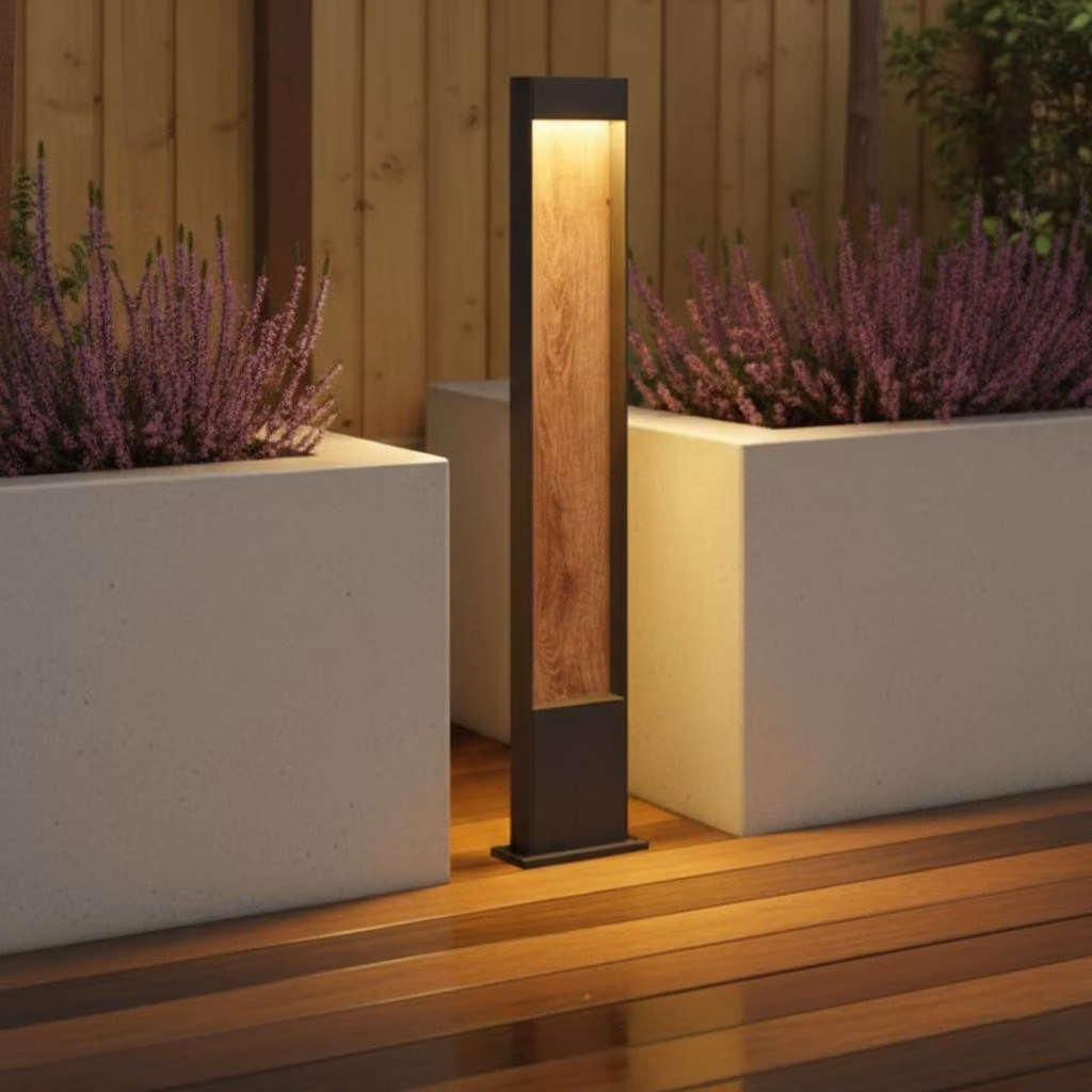 Flatt Pole 100 cm lampada da terra alluminio antracite/marrone effetto legno IP65 colore luce LED commutabile