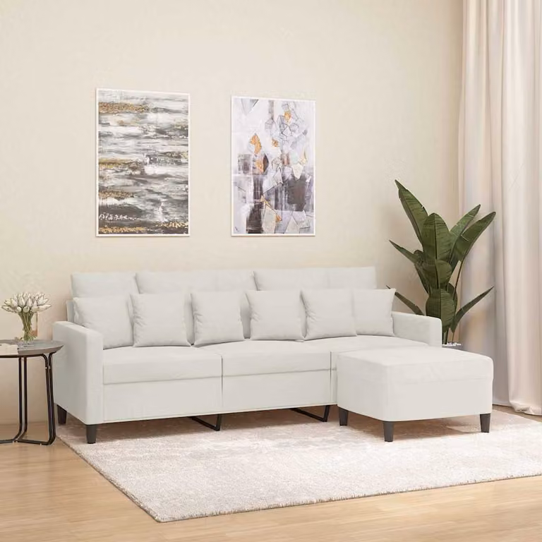 vidaXL Divano a 3 Posti Moderno in Velluto Beige con Poggiapiedi Coordinato L: 198 cm, P: 80 cm, H: 77 cm