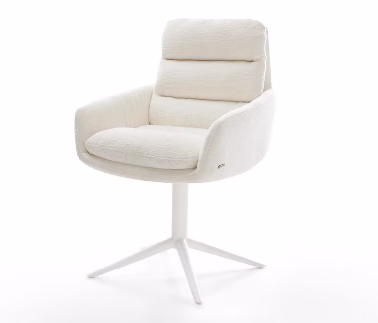 DELIFE Sedia girevole Abelia-Flex con braccioli Bouclé Soft Beige Base Bianca girevole a 360° Funzione Dondolo