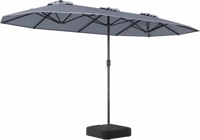 Ombrellone da esterno rettangolare con maniglia a manovella scorrevole 12 stecche resistenti e 2 sacchi di sabbia, Ombrellone doppio da giardino Grigio
