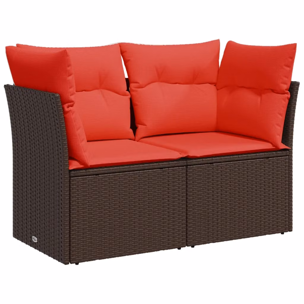Divano da giardino a 2 posti vidaXL in polyrattan marrone con cuscini imbottiti e coperture rimovibili – 2