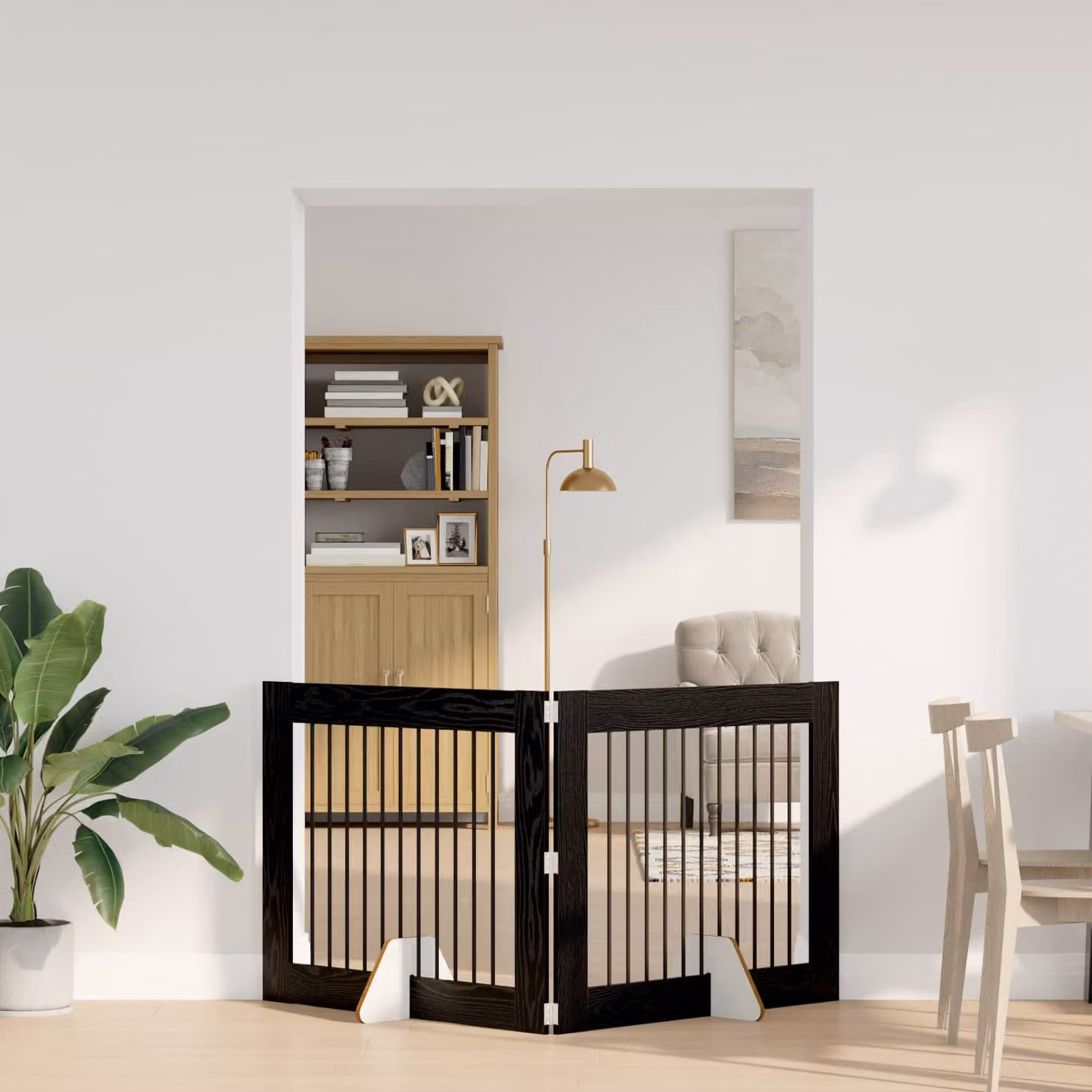 Cancello per cani pieghevole vidaXL con 2 supporti, colore Nero Rovere