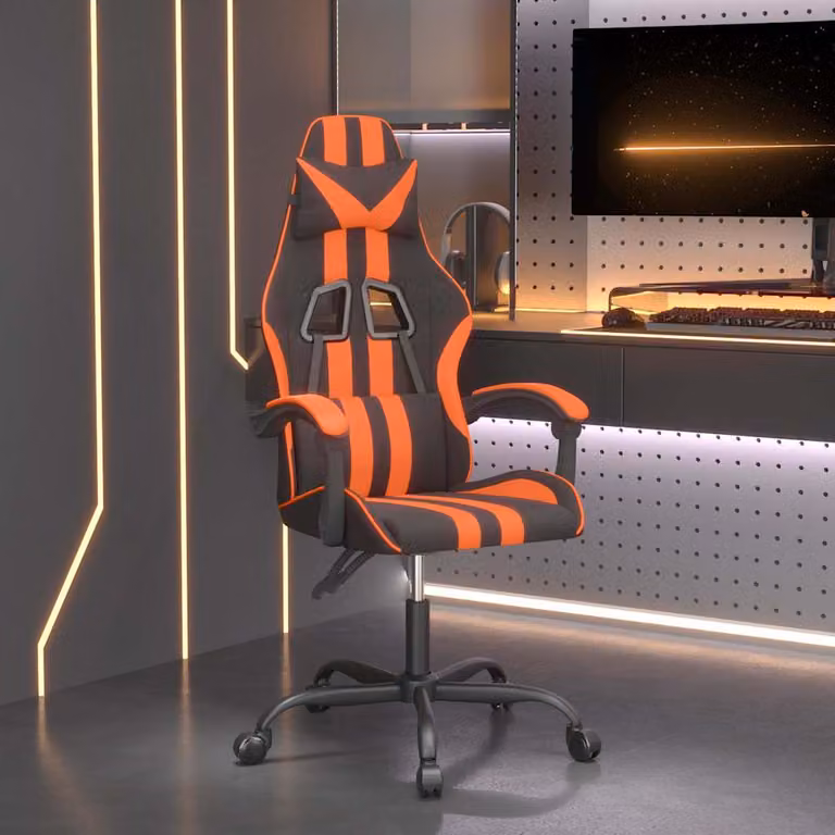 Sedia da Gaming vidaXL in Similpelle Nero e Arancione con Poggiatesta e Ruote