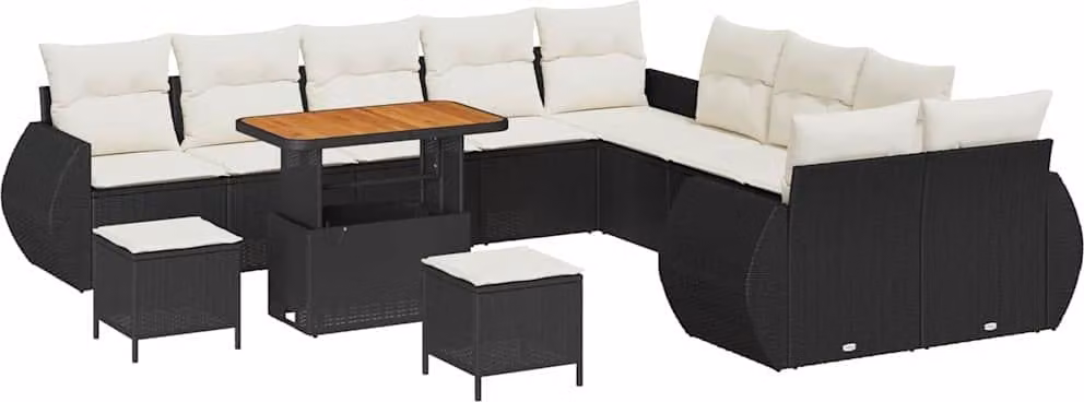 Set Divano da Giardino 13 pcs Nero polyrattan