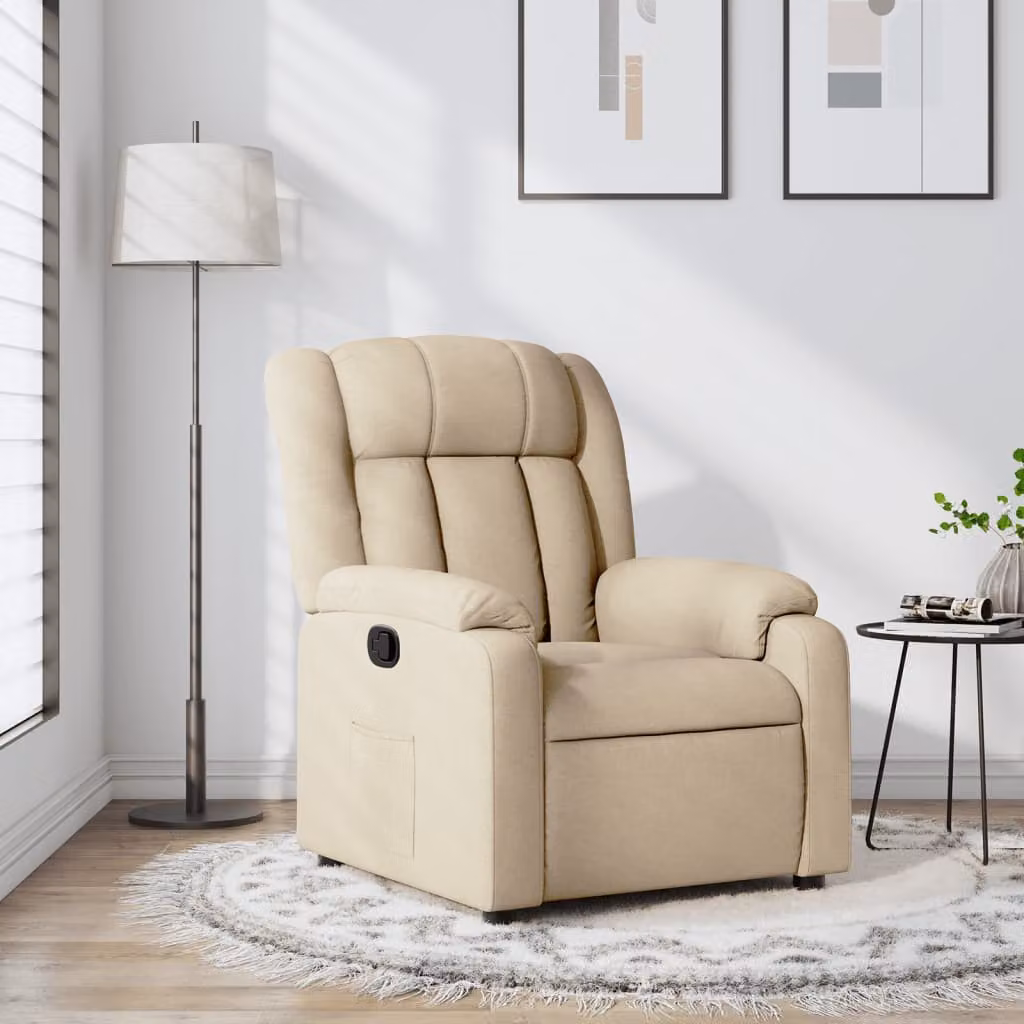 vidaXL Poltrona reclinabile relax in tessuto beige con braccioli e leva manuale