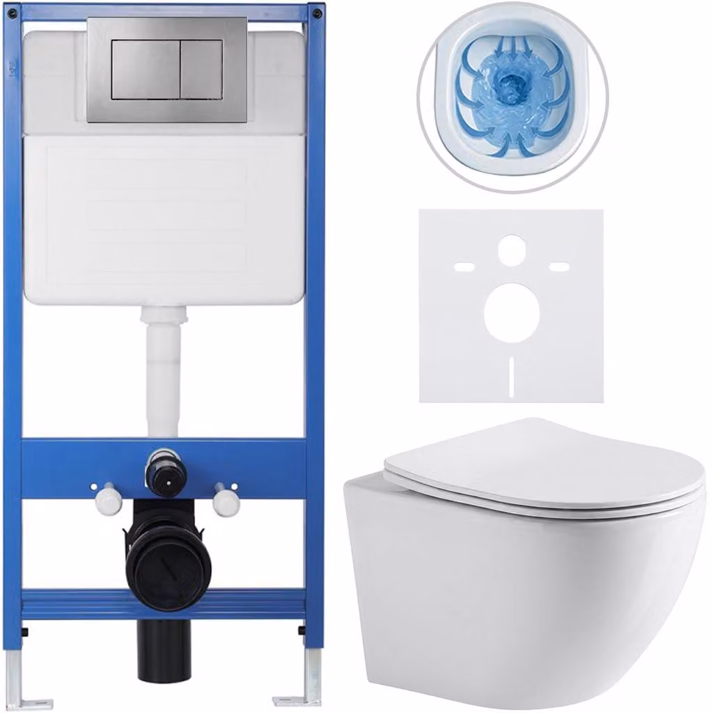 CERANO - Set completo per WC da incasso Lite/Verde - bianco lucido - pulsante WC Classic, grigio scuro - installazione a parete/cartongesso - 49x36 cm