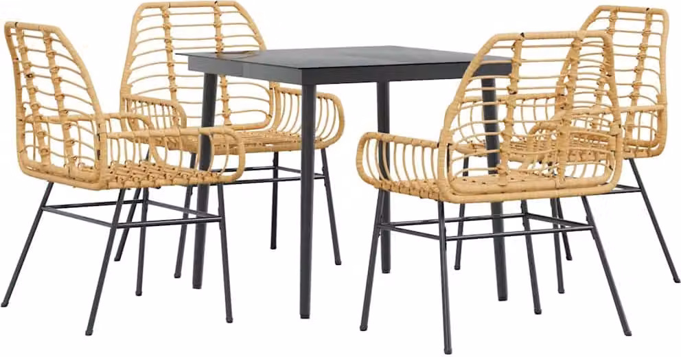 Set da Pranzo da Giardino 5pz Polyrattan Vetro