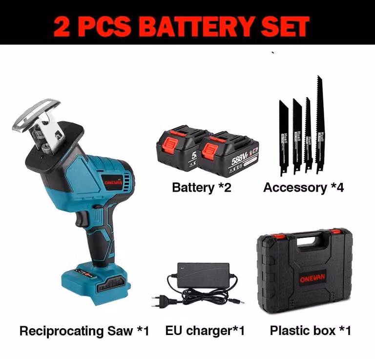 Seghetto alternativo a batteria - Motore brushless - 18 V - 12.000 colpi/min - 2 batterie incluse - Caricabatterie UE - Braun