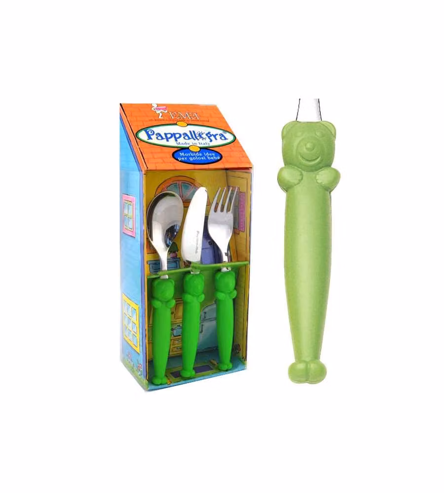 Posate Acciaio Verde Pz 3 Baby Pappallegra Eme
