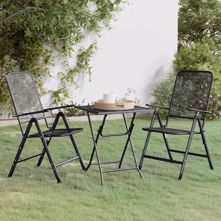 vidaXL Set da Pranzo per Giardino 3pz in Acciaio Verniciato Antracite Matt
