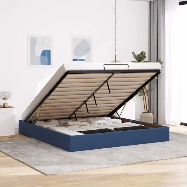 Struttura Letto Pouf senza Materasso Blu 160x200 cm in Tessuto 3310895