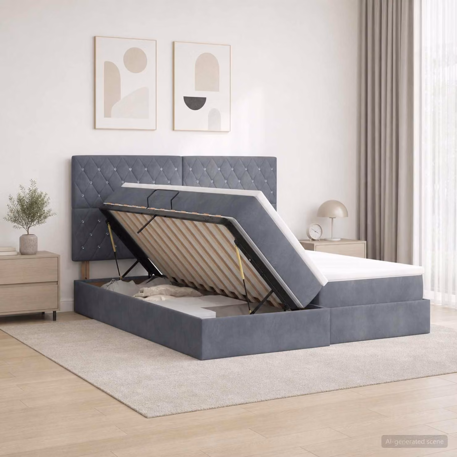 Letto con contenitore vidaXL in velluto grigio con base a sollevamento L/P/H: 180 x 200 x 140 cm