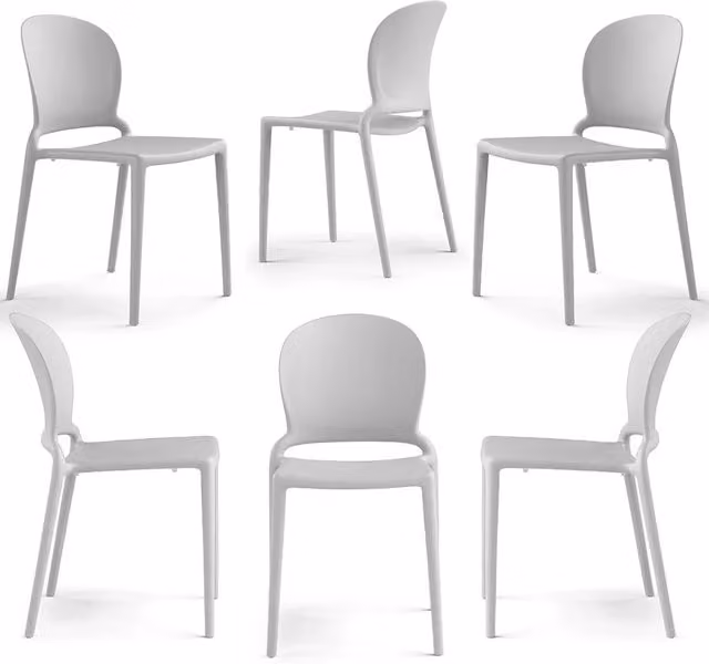 Set 6 sedie in polipropilene JASMINE, impilabile, resistente ai raggi UV, design moderno, ideale per sala da pranzo, cucina, sala d’attesa, bar, ristoranti o giardino colore Bianco