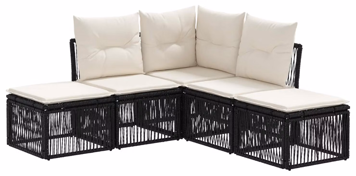 Set da giardino composto da 5 pezzi, colore nero, realizzato in rattan sintetico