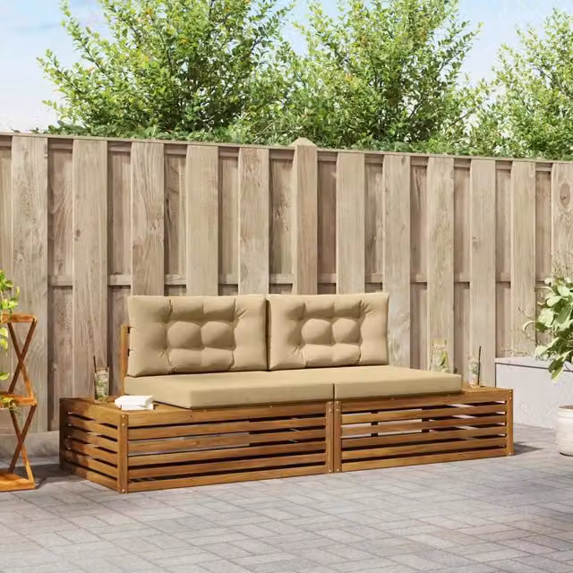 Set di divani da esterno-Sofa da giardino Naturale e Beige 203,5 x 83 x 73 cm