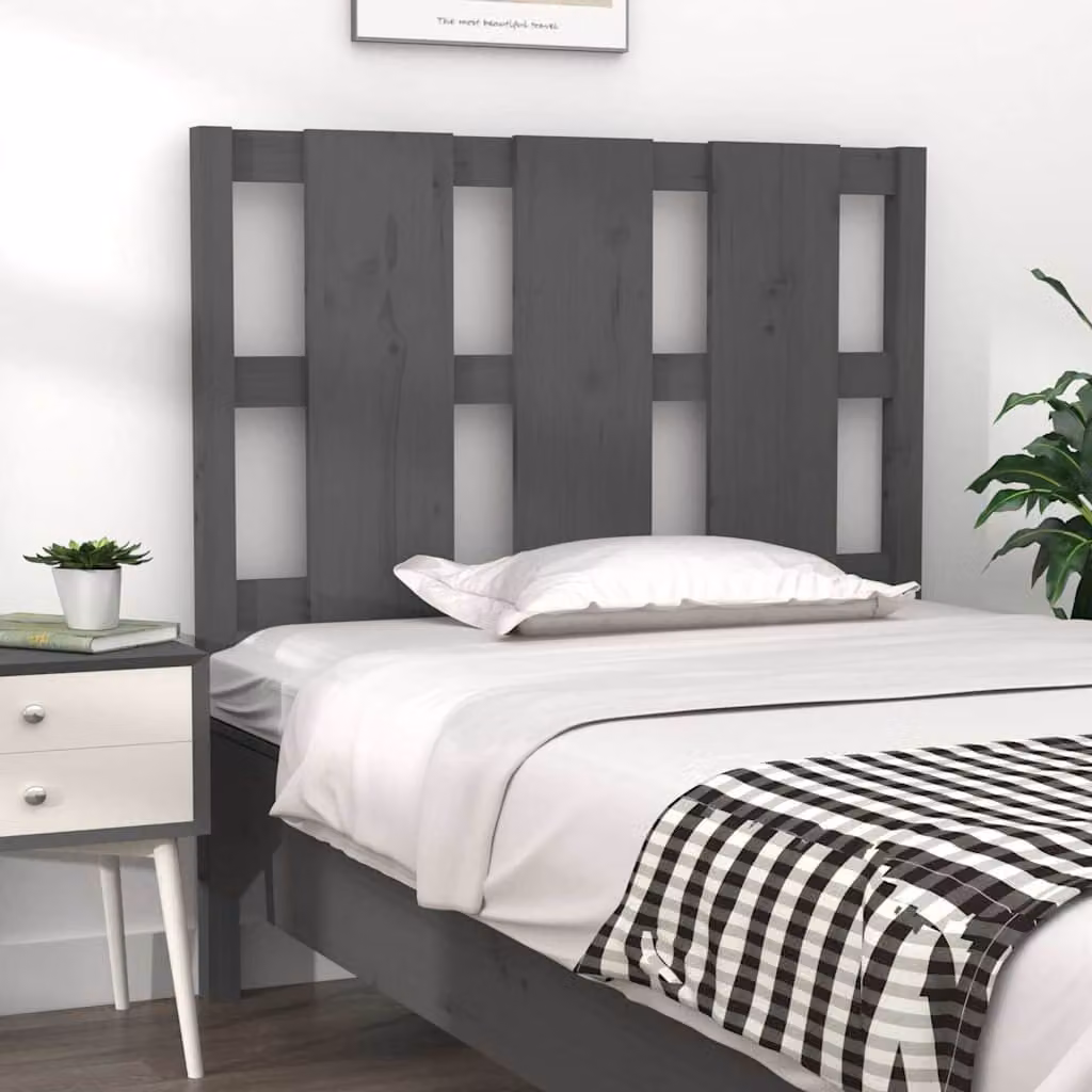 Testiera per Letto vidaXL in Legno Massello di Pino Grigio L: 105,5 cm, P: 4 cm, H: 100 cm