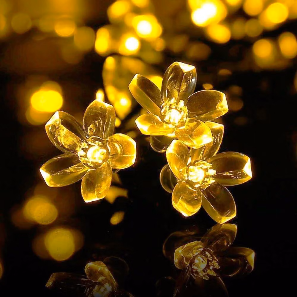 Catena luminosa solare, 7 metri, 50 LED a forma di fiore, grado di protezione IP65, 8 modalità