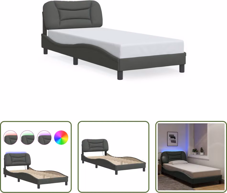 The Living Store Struttura letto con tessuto LED grigio scuro 80x200 cm