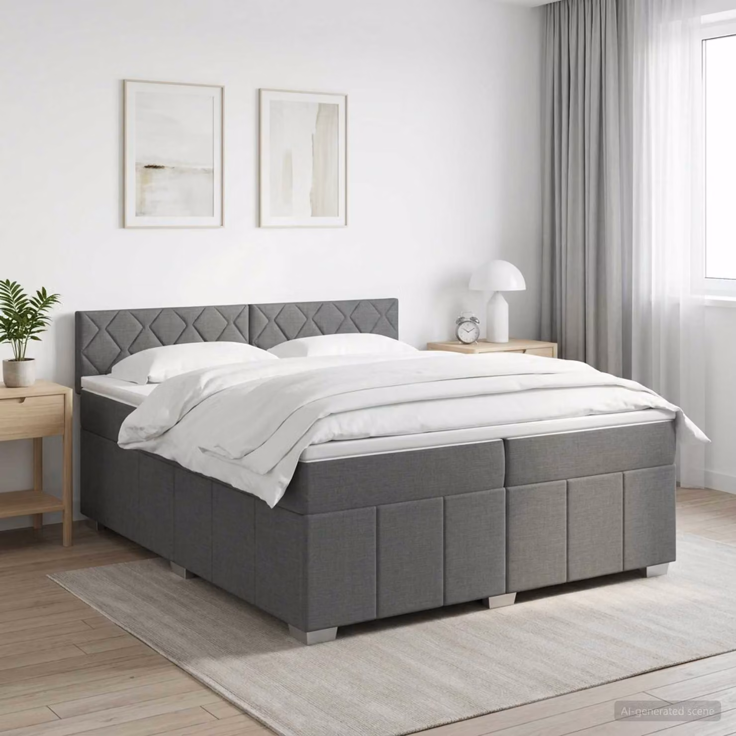 Letto box spring con materasso vidaXL Grigio e Bianco L/P: 200 x 200 cm