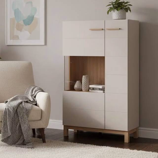 Mobile Espositore Mezzago, Vetrina 2 Ripiani, 77x35x127.5h cm Beige