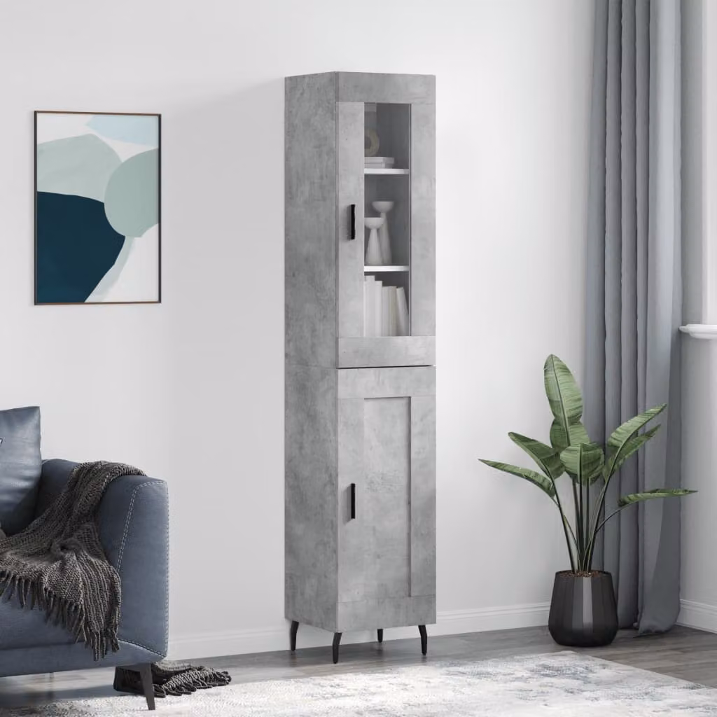 Credenza moderna vidaXL in legno multistrato e metallo, colore grigio, L/P/H: 34,5 x 34 x 180 cm