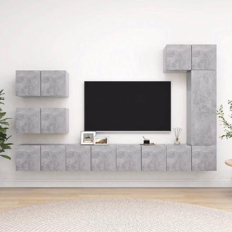 Set di mobili porta TV moderno vidaXL in 8 pezzi, colore grigio cemento, in legno e MDF per il tuo soggiorno