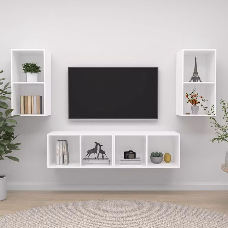 Set di 4 mobili TV da parete vidaXL in legno multistrato e MDF, colore bianco opaco, stile minimalista per il tuo soggiorno