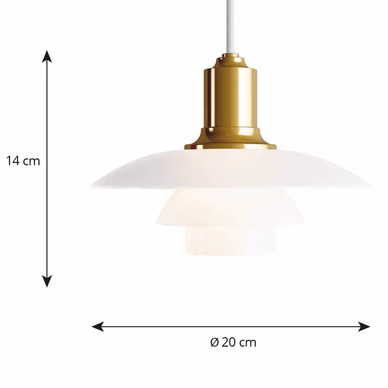 Louis Poulsen Lampada a sospensione in vetro PH 2/1, dimmerabile, Ottone / Oro, Soggiorno / Sala da pranzo, Vetro, Design, Lampada a sospensione