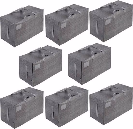 Opbergzakken con coperchio e maniglie rinforzate - 102 litri - Scatole di trasporto robuste per abbigliamento e viaggi - Grigio - Set da 8