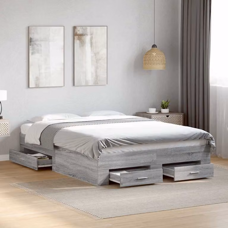 vidaXL Giroletto con Cassetti Grigio Sonoma in Legno Multistrato, L/P/H: 120 x 200 cm