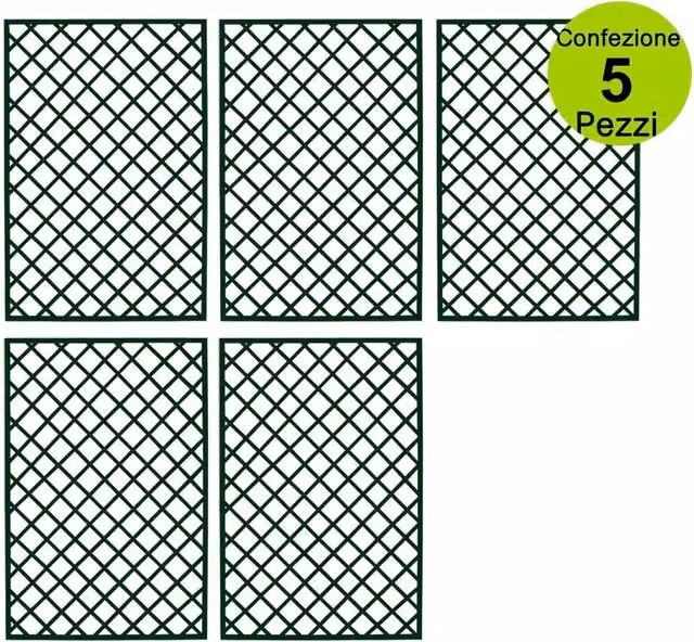 Multipack 5 pz tralicci fissi con cornice in legno duro colore verde 0,90 x h 1,80 metri