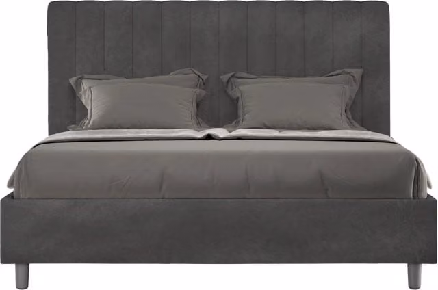 BS COM Letto matrimoniale francese senza rete imbottito 140x210 microfibra grigio