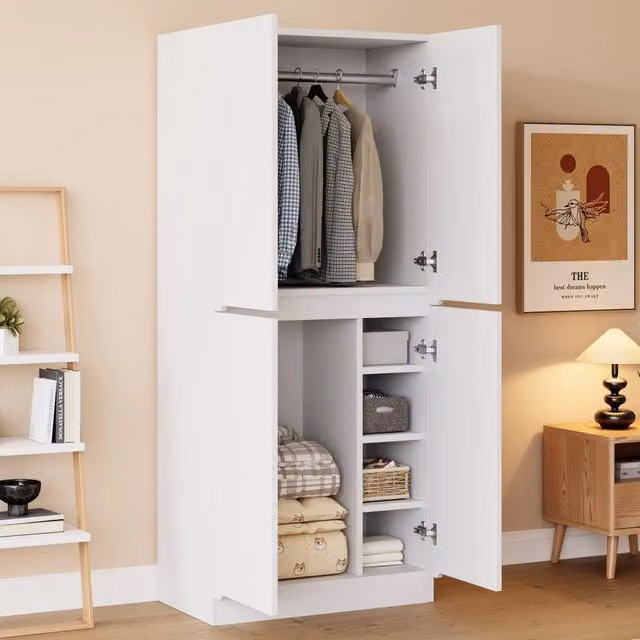 Armadio a 2 ante con vano appendiabiti e scomparti contenitore, per camera da letto, bianco, 70 × 40 × 170 cm