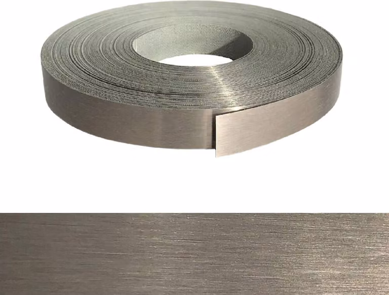 Bordi in ABS 22 mm x 10 m con adesivo a caldo in vero acciaio inox spazzolato