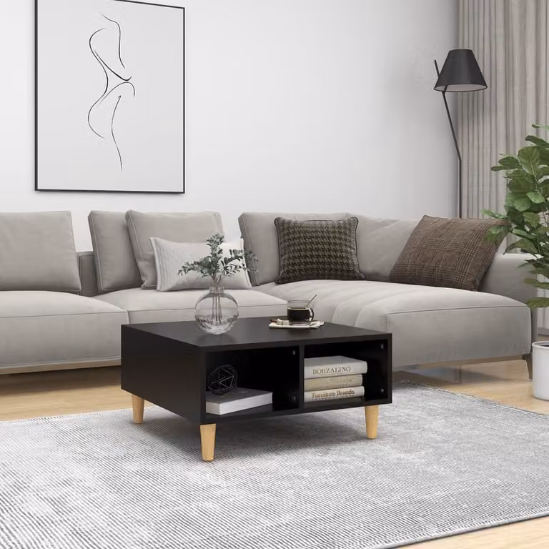 Tavolino The Living Store nero 60x60x30 cm in materiale ligneo