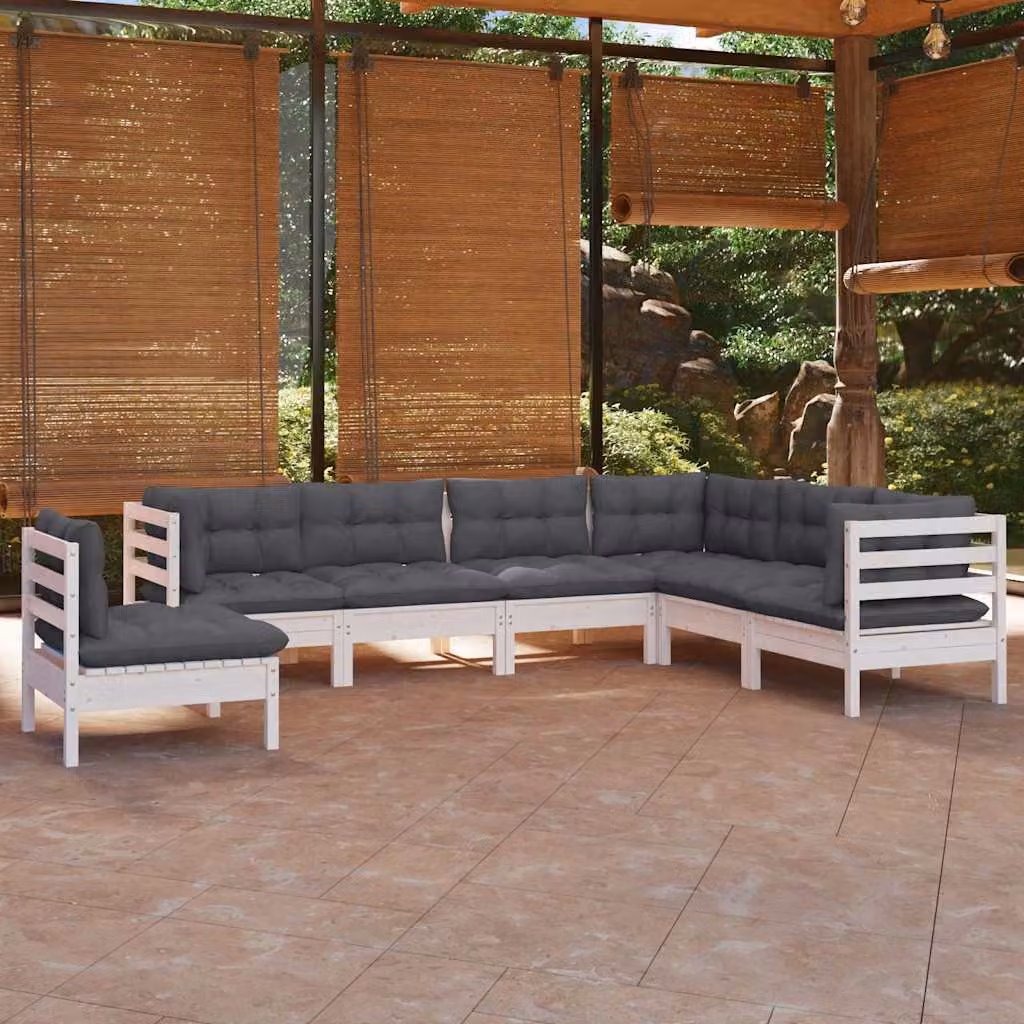 Set di divani da giardino vidaXL in legno di pino con cuscini, design moderno a L, 7 pezzi, bianco, antracite o grigio