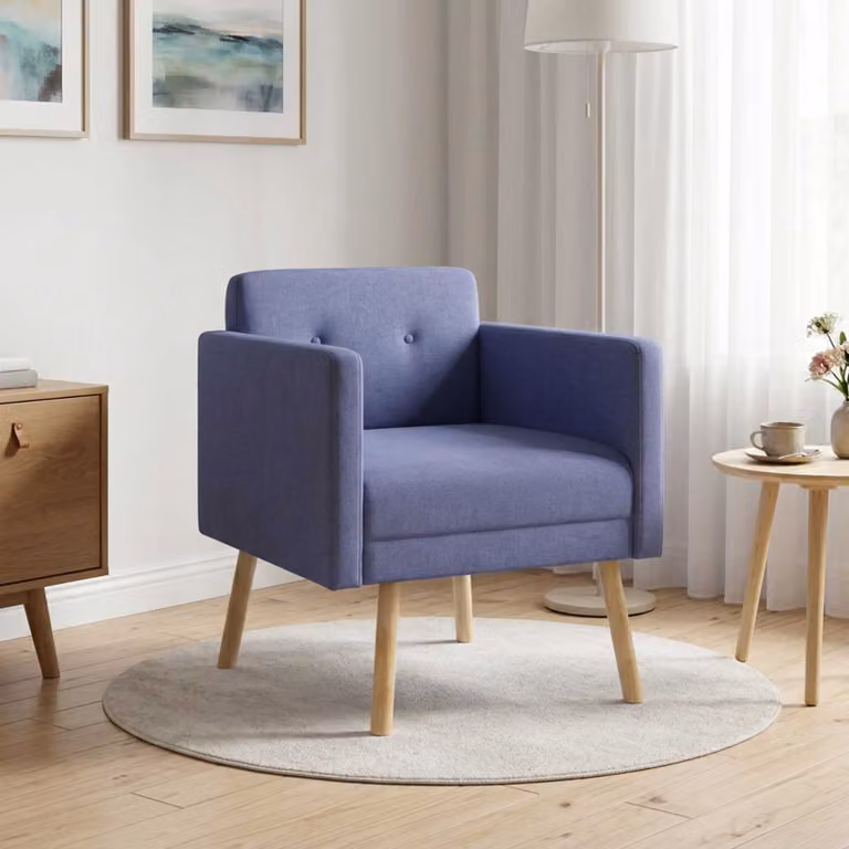 Sedia d'accento vidaXL in tessuto blu con braccioli e struttura in legno