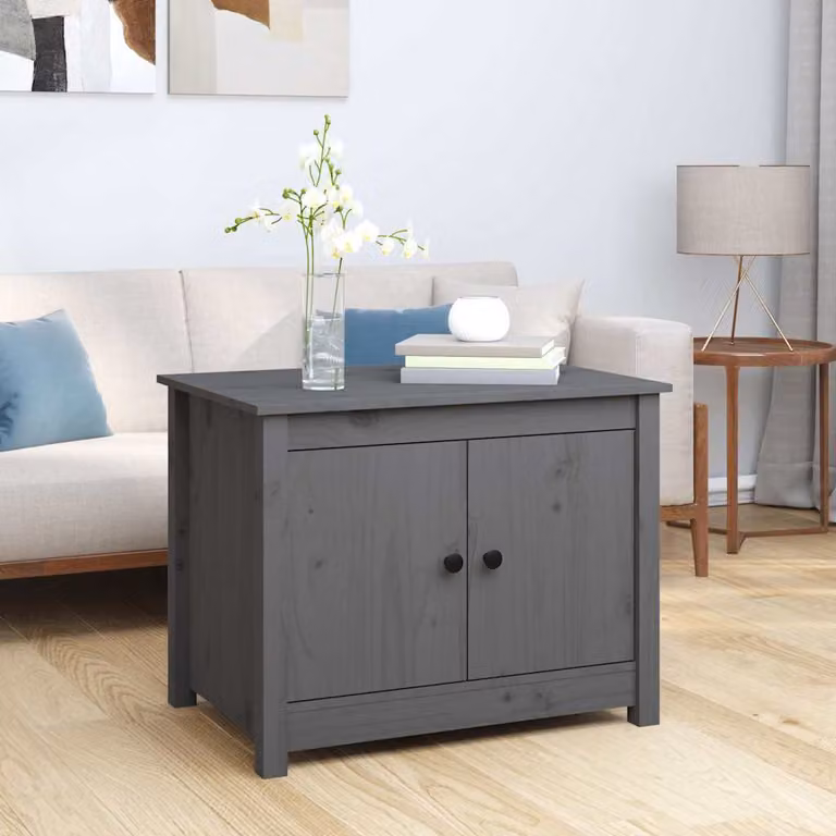 vidaXL Tavolino da Salotto Rettangolare in Legno di Pino Grigio L: 71 cm, P: 49 cm, H: 55 cm