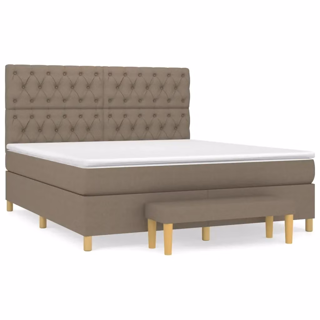 vidaXL Giroletto a Molle Ibrido con Materasso in Tessuto Beige e Bianco L/P: 160 x 200 cm – 2