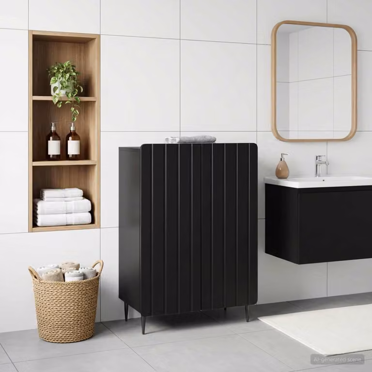 Mobiletto da bagno moderno vidaXL ZWOLLE nero con ante a battente e ripiani interni L/P/H: 59,5 x 31 x 79,5 cm