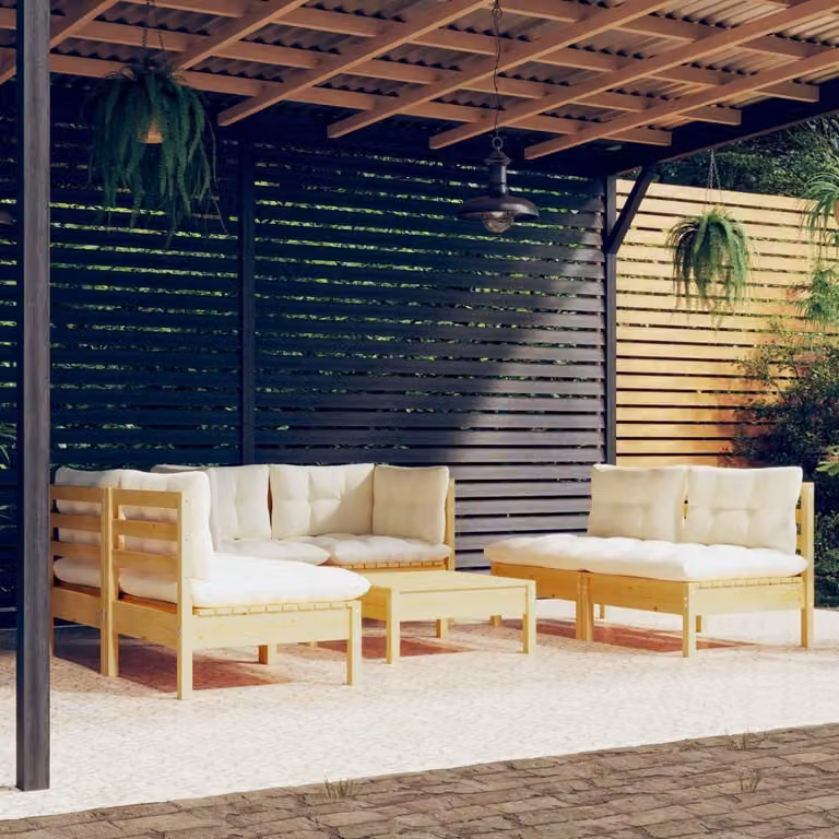 Maison Exclusive - Set Divani da Giardino 7 pz con Cuscini Crema in Massello di Pino