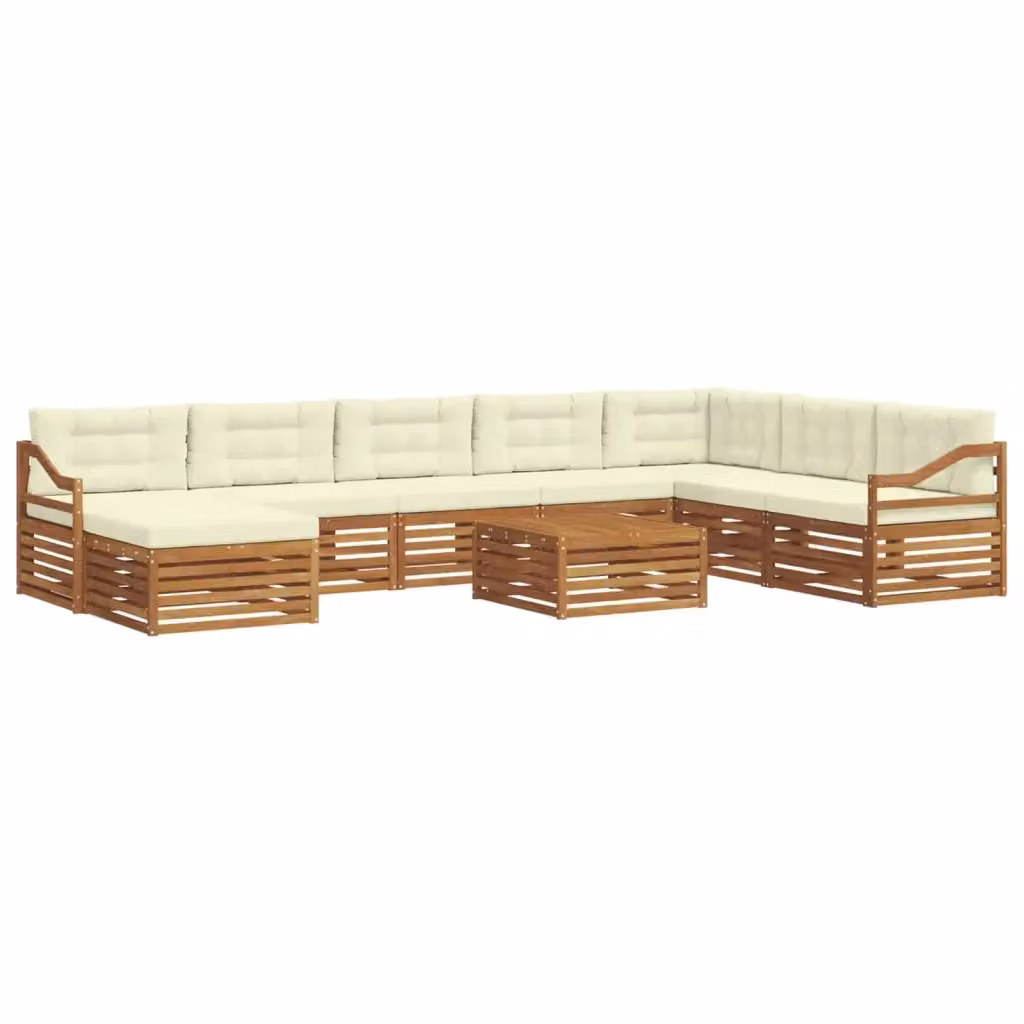 Set di divani da esterno a L vidaXL in legno di acacia con cuscini beige e bianco – 2