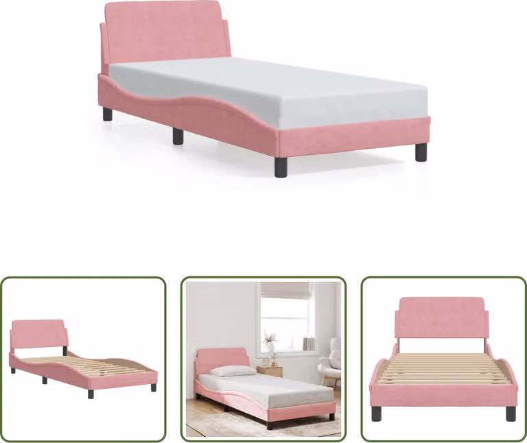 The Living Store Struttura letto con testiera rosa 90x200 cm in velluto