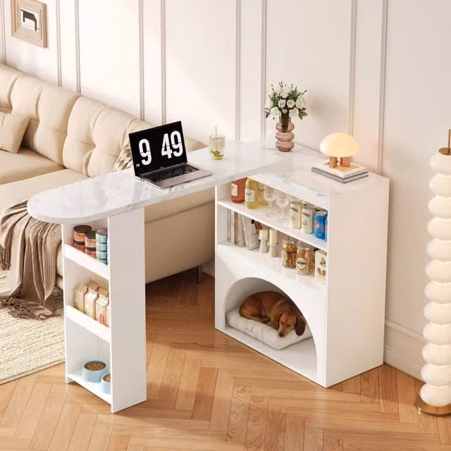 Tavolo allungabile REDOM in MDF bianco effetto marmo L/P/H: 120+80 x 40 x 100 cm